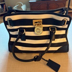 Michael Kors Black and White Striped Shoulder Bag